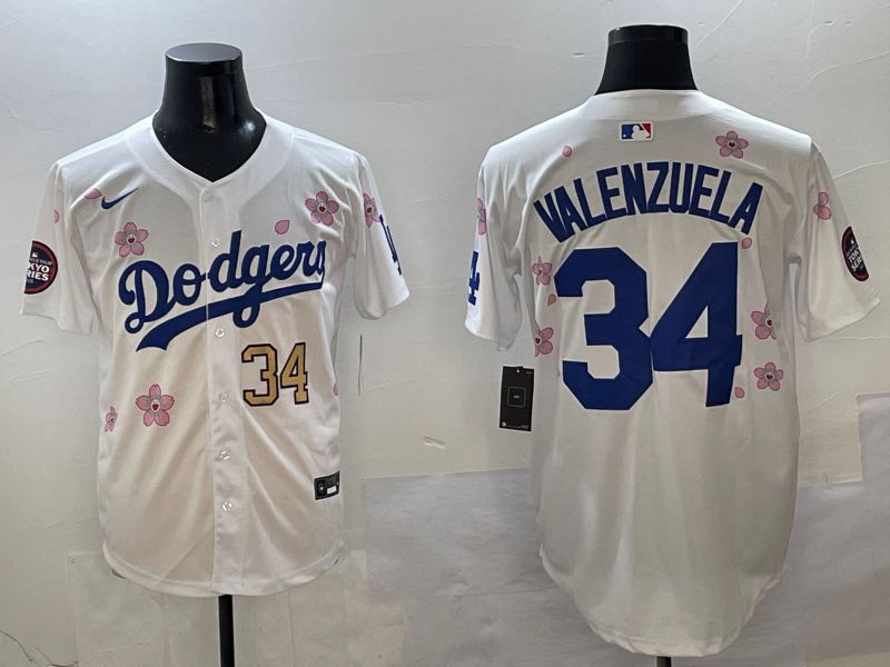 Men Los Angeles Dodgers #34 Valenzuela White Sakura Edition 2025 Nike MLB Jersey style 2->los angeles dodgers->MLB Jersey